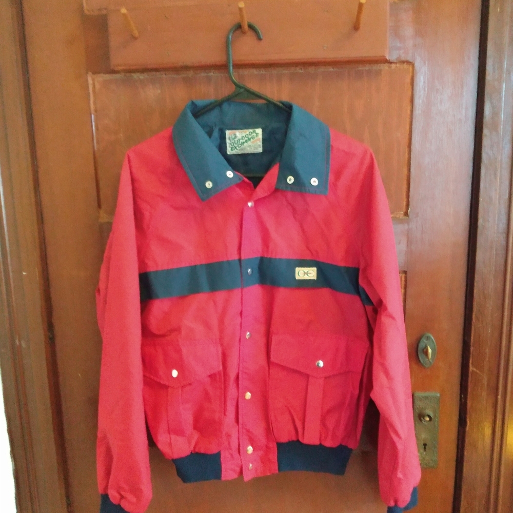 Vintage Outdoor Exchange Windbreaker, Red with Navy Trim, Medium (runs small)